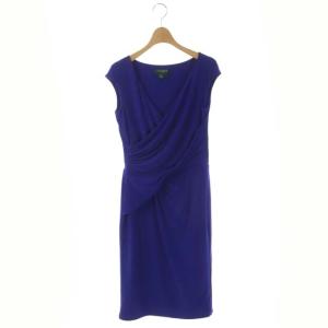 ローレンラルフローレン ノースリーブギャザードレス ワンピース ミモレ丈 タイト 4 ロイヤルブルー /CM ■OS レディース