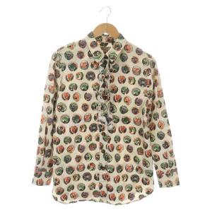 バーバリー BURBERRY 総柄フリルデザインシャツ 長袖 前開き 38