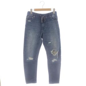 オブレクト oblekt 加工ダメージインディゴストレッチデニムパンツ ジョガー イージー ジップフライ コットン S 青