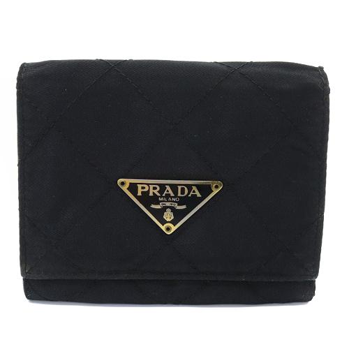 プラダ PRADA キルティング 三つ折り財布 ロゴ 黒 ブラック /SR6 ■OH レディース