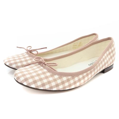 レペット Repetto ギンガムチェック バレエシューズ パンプス 38 24cm ピンクべージュ...