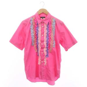 コムデギャルソンオムプリュス AD2011 テイラーリングフォーパンクスシャツ 半袖 フリル 前開き S ピンク マルチカラー /DO ■OS メンズ