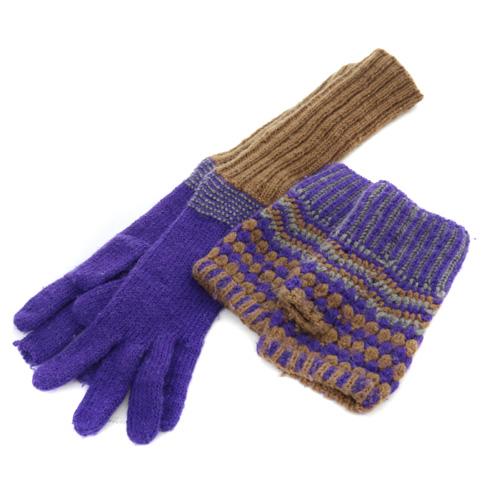 ジュンミカミ JUN MIKAMI 2WAYロンググローブ 手袋 ニット 茶色 ブラウン 紫 パープ...
