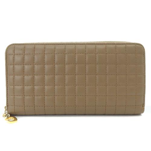 セリーヌ CELINE Cチャーム キルティング ラウンドファスナー 長財布 レザー 茶色 ブラウン...
