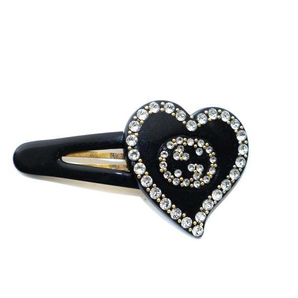 グッチ インターロッキングG付き ヘアクリップ ピン ハート型 ロゴ ラインストーン スナップクリッ...