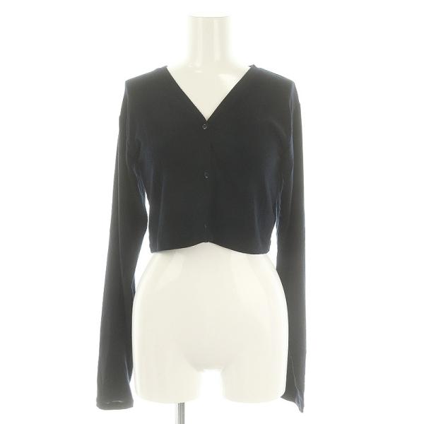 シー THEE カシミア スキンショートカーディガン ニット 長袖 Vネック F 濃紺 /YQ ■O...