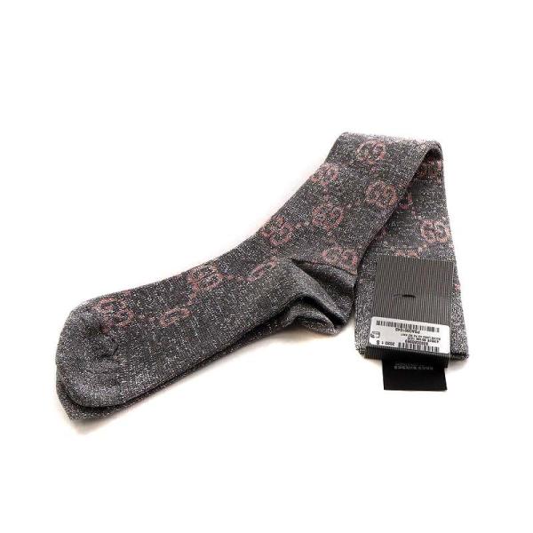未使用品 グッチ GUCCI チルドレン GG ソックス 靴下 ラメ S グレー ピンク 47652...