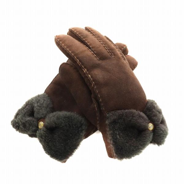 アグ オーストラリア UGG australia ムートングローブ 手袋 リボン L 茶 ブラウン ...