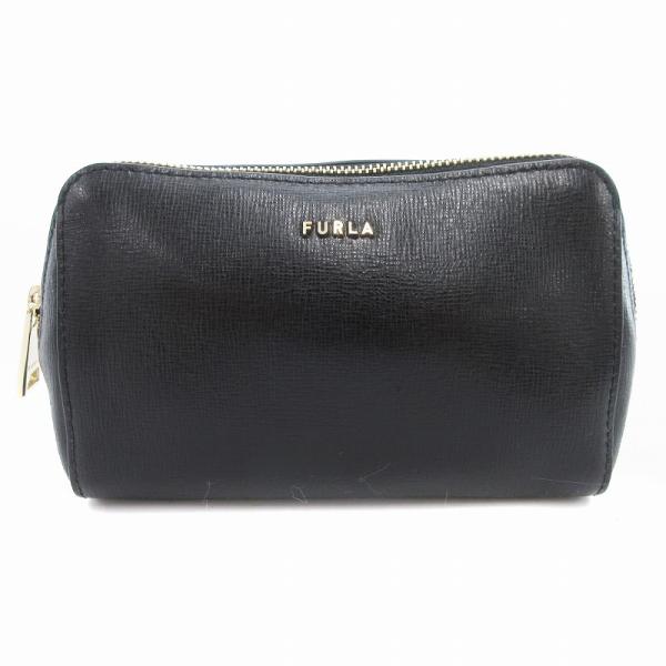 フルラ FURLA ポーチ ファスナー開閉 レザー ロゴ 黒 ブラック /JS レディース
