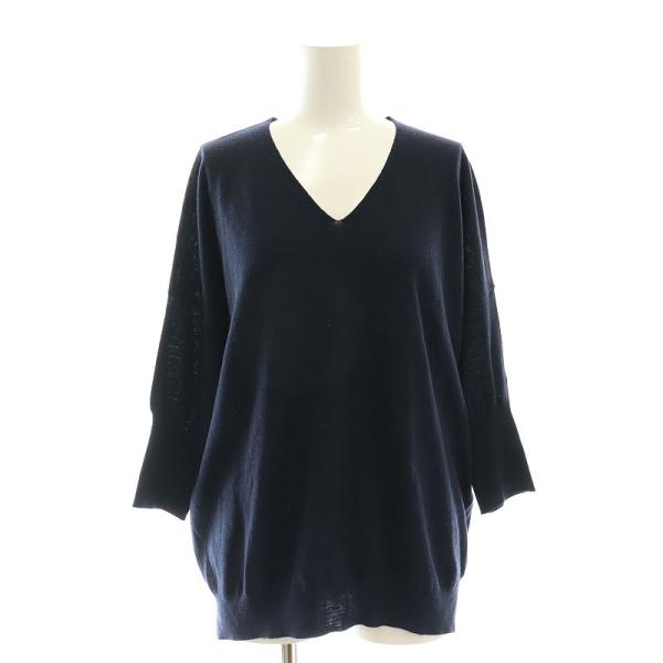 ストラ Stola. Vネックニットトップス カットソー 七分袖 F 紺 ネイビー /AT ■OS ...