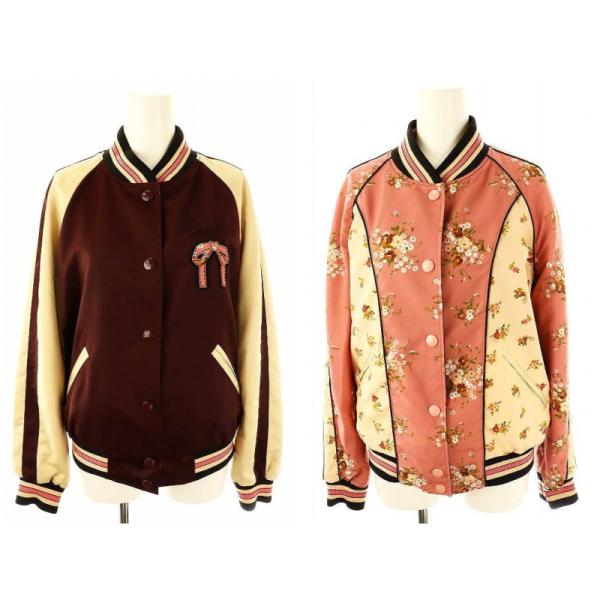コーチ COACH リバーシブル 花柄 スカジャン ジャケット S ベージュ ボルドー ピンク /H...
