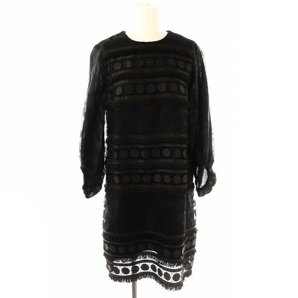 チェスティ Chesty カットワークレースワンピース 膝丈 長袖 1 ブラック /ES ■OS レ...