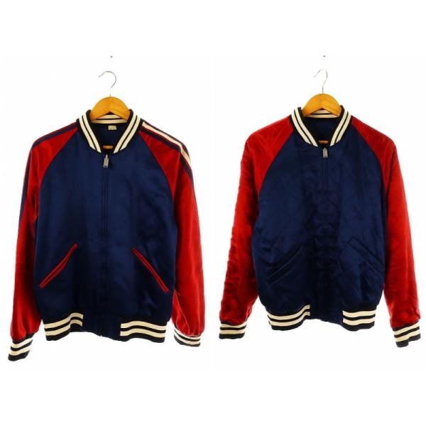 グッチ GUCCI リバーシブル サテン ボンバージャケット ブルゾン 50 ネイビー レッド 50...