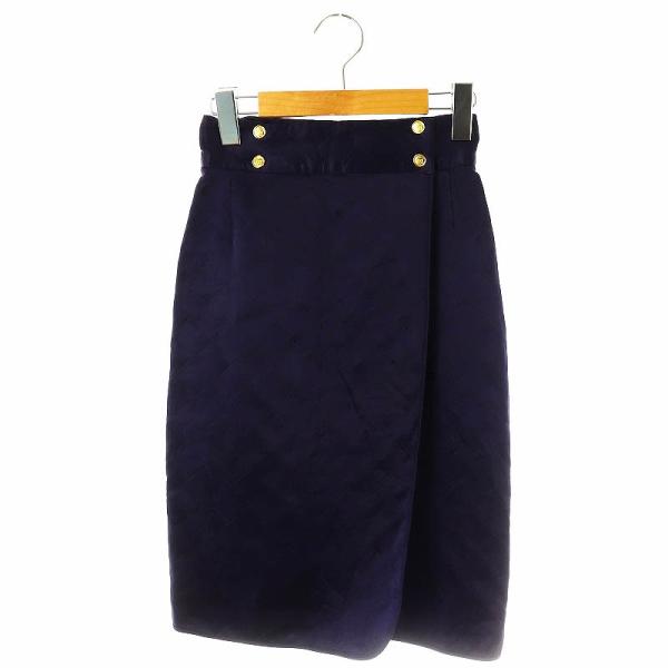 シャネル CHANEL シルク キルティング ラップスカート 台形 34 紺 /MI ■OS レディ...