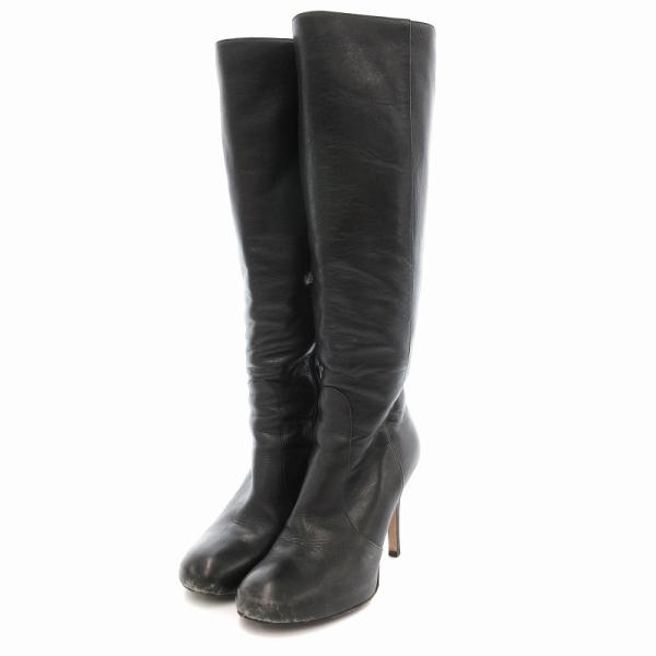 マックスマーラ MAX MARA ロングブーツ ハイヒール サイドジップ レザー 36 黒 ブラック...