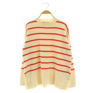 ザラ ZARA ボーダープルオーバー ニット セーター 長袖 ワイド クルーネック USA S-M アイボリー オレンジ /MY ■OS ■SH レディース