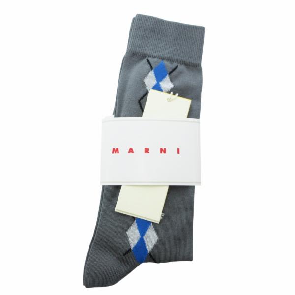 未使用品 マルニ MARNI タグ付き ロングソックス 靴下 アーガイル柄 L グレー /HO ■S...