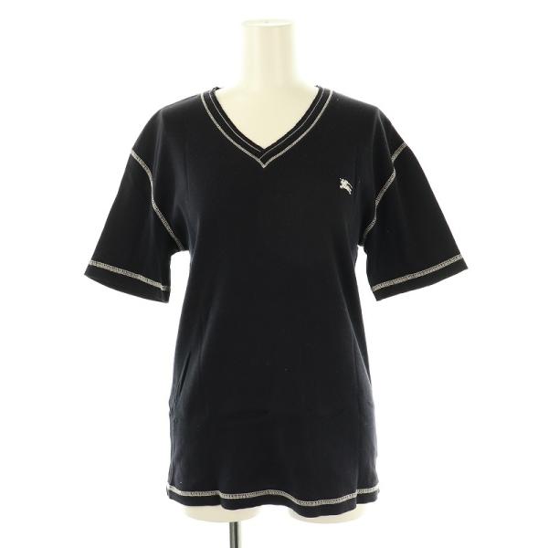 バーバリーブラックレーベル ステッチ Vネック カットソー 半袖 Tシャツ 2 黒 ブラック /SS...