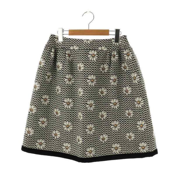 エムズグレイシー M'S GRACY マーガレット スカート 膝丈 フレア 花柄 40 白 黒 /N...