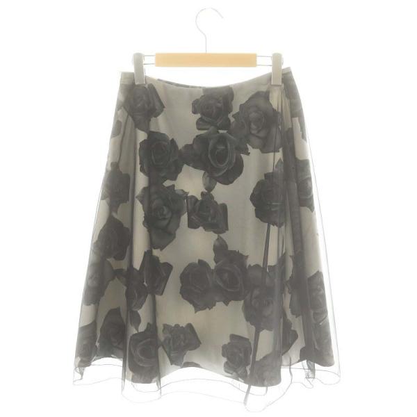 エムズグレイシー M'S GRACY 薔薇 チュール スカート フレア ひざ丈 40 グレー /AT...