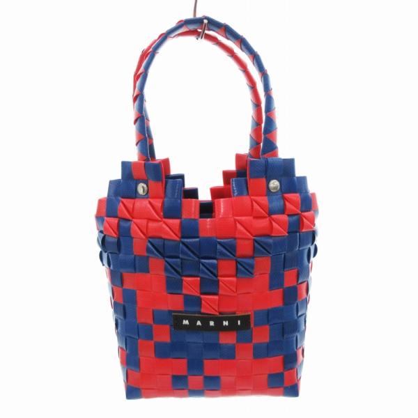 マルニ MARNI 美品 KIDS DIAMOND BASKET ハンドバッグ ロゴ パッチ 編み込...