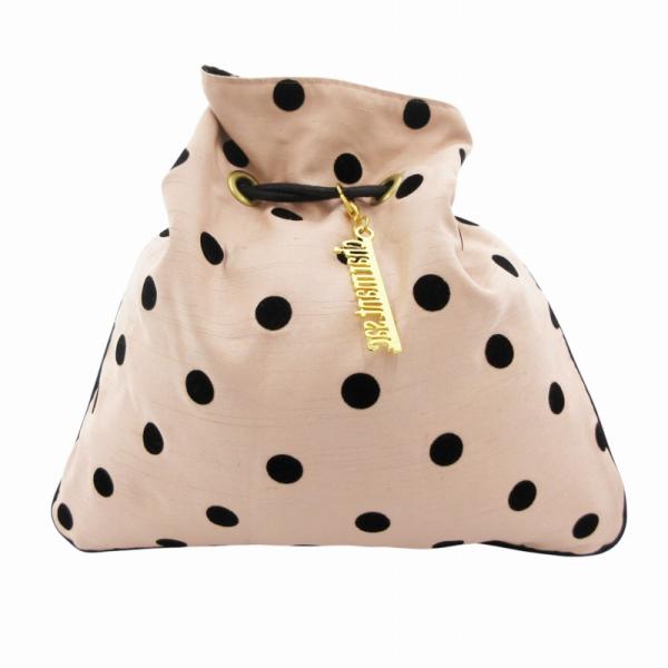 シャルマントサック charmant sac 巾着バッグ ドット柄 ロゴ チャーム ベロア ピンク ...