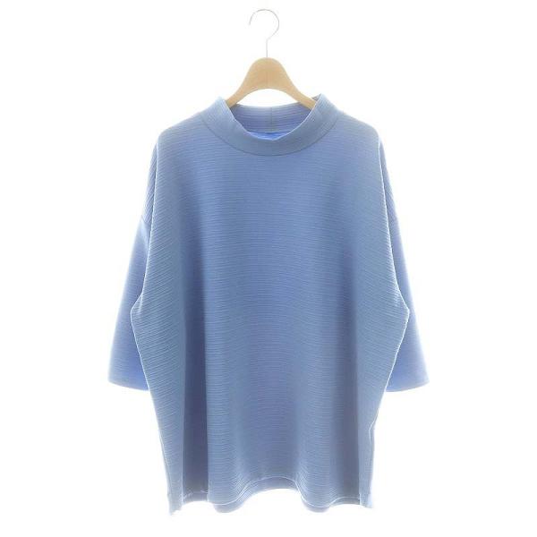 ハルメク ハイネック 横畝プルオーバー カットソー 七分袖 M 青 ブルー /AT ■OS ■SH ...
