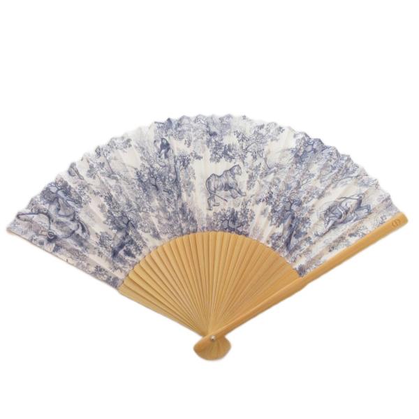 クリスチャンディオール Christian Dior 扇子 アニマル柄 白 ホワイト 青 ブルー ベ...