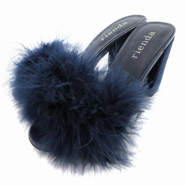 リエンダ rienda 17AW ミュール サンダル フェイクファー チャンキーヒール S 青 ブル...