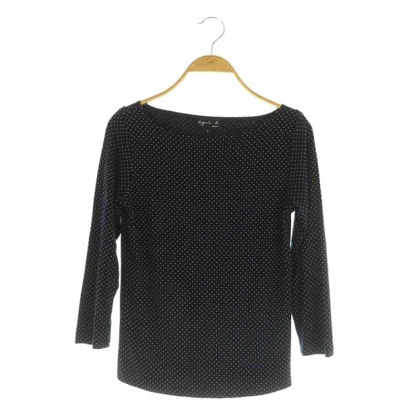 アニエスベー agnes b. ドット 九分袖 カットソー ボートネック 1 ネイビー /MY ■O...