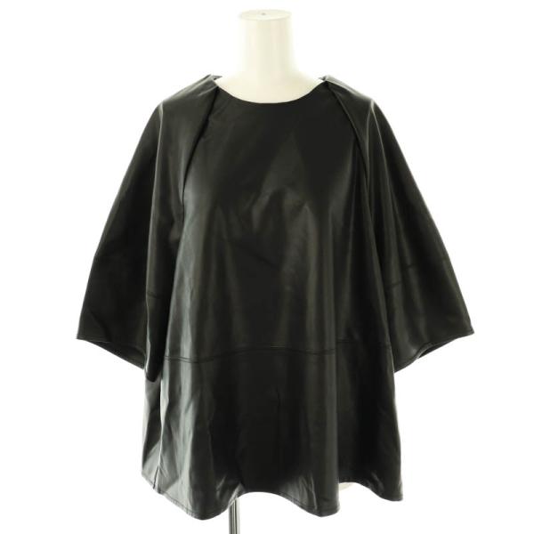 カリテ qualite エコレザーブラウス 半袖 プルオーバー F 黒 /NR ■OS レディース