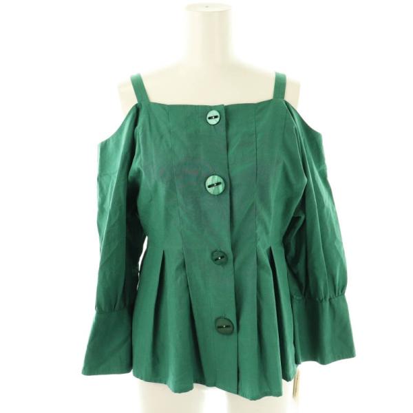 未使用品 スナイデル SNIDEL 肩ひも付きオフショルブラウス 七分袖 F グリーン /HK ■O...