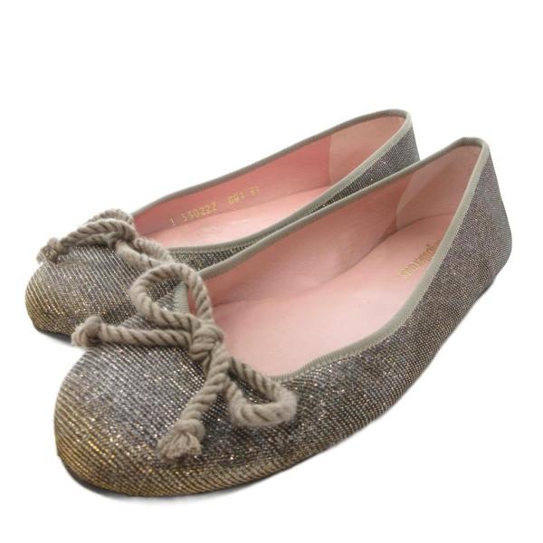 プリティバレリーナ rosario バレエシューズ フラットパンプス ラメ リボン 37 シルバーカ...
