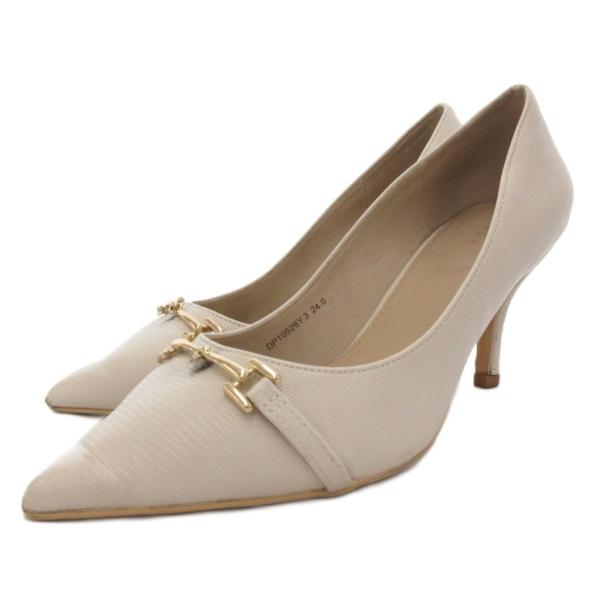 ランダ RANDA パンプス ホースビット ポインテッドトゥ 型押し 24cm グレー /JS レデ...