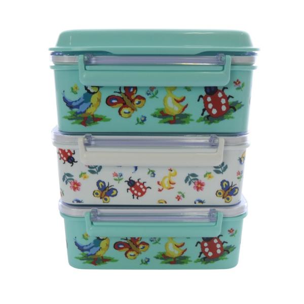 未使用品 フェイラー FEILER ハイジ 3段ランチボックス お弁当箱 黄緑 グリーン 白 ホワイ...