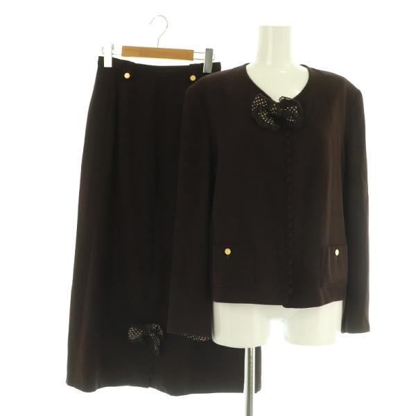 ピンクハウス PINK HOUSE セットアップ上下 リボンノーカラージャケット ロングスカート 裏...