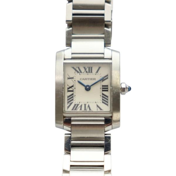 カルティエ Cartier タンクフランセーズ SM 腕時計 クォーツ ローマン文字 白文字盤 ステ...