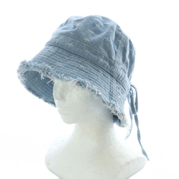 リリーブラウン Lily Brown バケットハット バックリボン デニム風 フリンジ 水色 ライト...