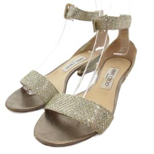 ジミーチュウ JIMMY CHOO アンクルストラップサンダル ラメ グリッター レザー 35.5 シルバーカラー ゴールドカラー /JS レディース