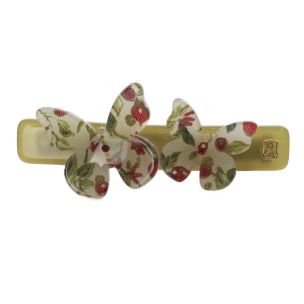 アレクサンドルドゥパリ Alexandre De Paris 花柄 蝶 バレッタ ロゴ カーキ 緑 ...