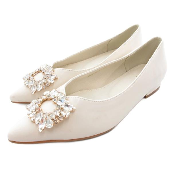 ランダ RANDA フラットパンプス Vカット ビジュー 22cm 白 ホワイト /JS レディース