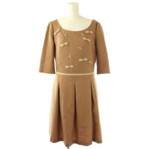 トッカ TOCCA リボン ワンピース ひざ丈 七分袖 4 茶 ブラウン /AT ■OS レディース