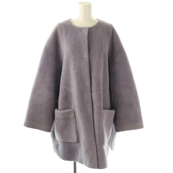 ミラオーウェン Mila Owen ノーカラーシャツカーブボアジャケット コート F ラベンダー /...