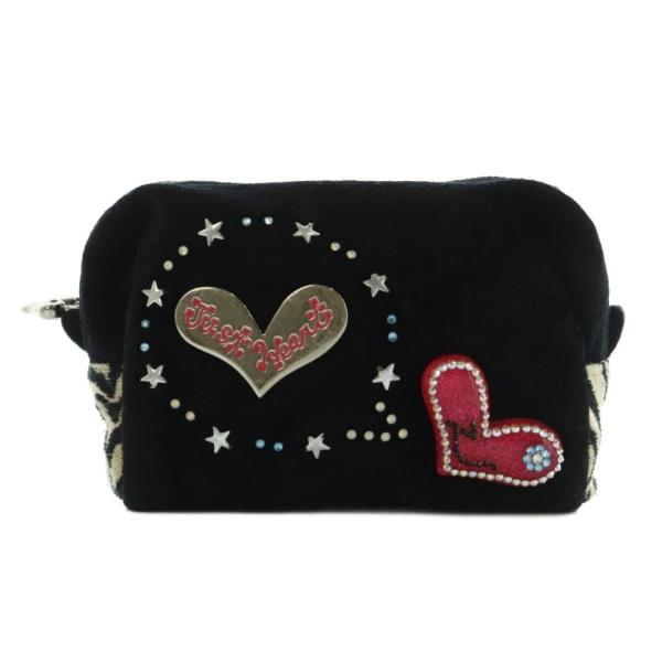 シンクビー! Think Bee ジップポーチ ベロア調 アニマル柄切替 黒 /MI ■OS レディ...