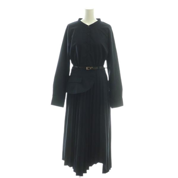 チーク Cheek コルセットベルト付きプリーツワンピース アシメントリー M 紺 /CX ■OS ...