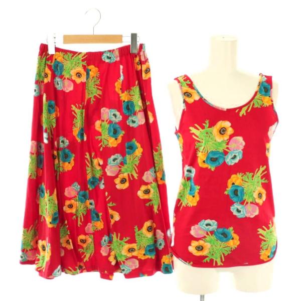 ケンゾー KENZO vintage エルカ期 フラワーノースリーブトップス×スカート セットアップ...