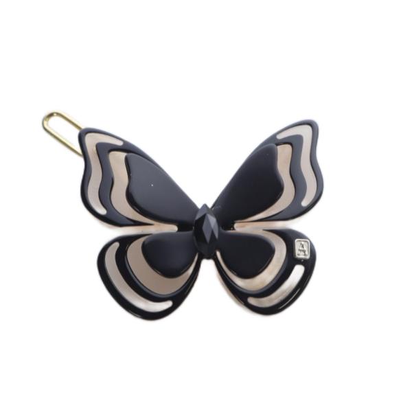 アレクサンドルドゥパリ Alexandre De Paris バタフライモチーフ ヘアピン 黒 ブラ...