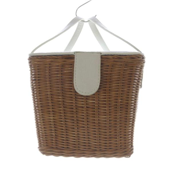 フォクシー FOXEY レザー カゴバスケット ハンドバッグ 茶 ブラウン 白 ホワイト /SR20...