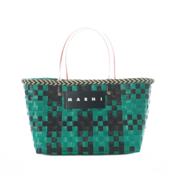マルニ MARNI マーケットバッグ ハンド バスケット チェック 緑 グリーン 黒 ブラック ■S...