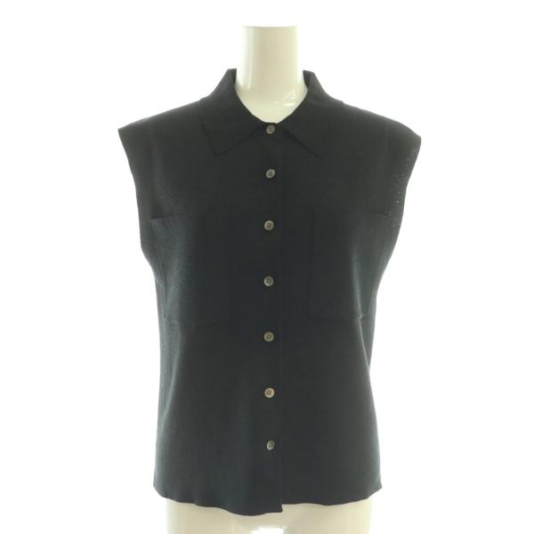 イエナ IENA 23SS ニットノースリーブポロシャツ ブラック /DF ■OS レディース